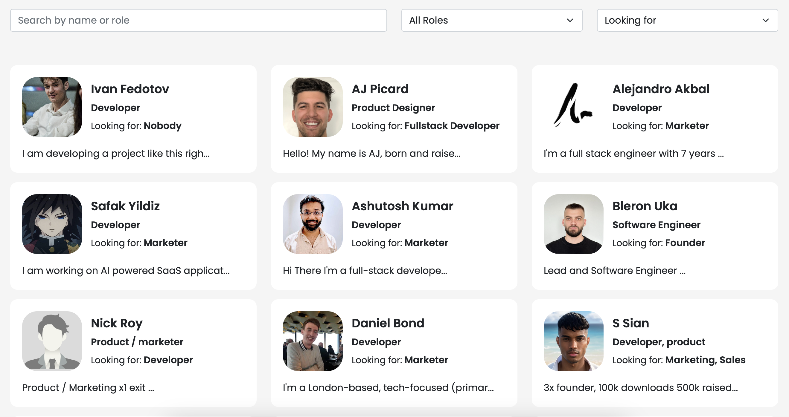 Founders Directory Interface